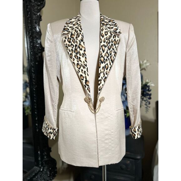 Solini New York Animal Print Rhinestone Jacket Size 12 - Picture 1 of 7